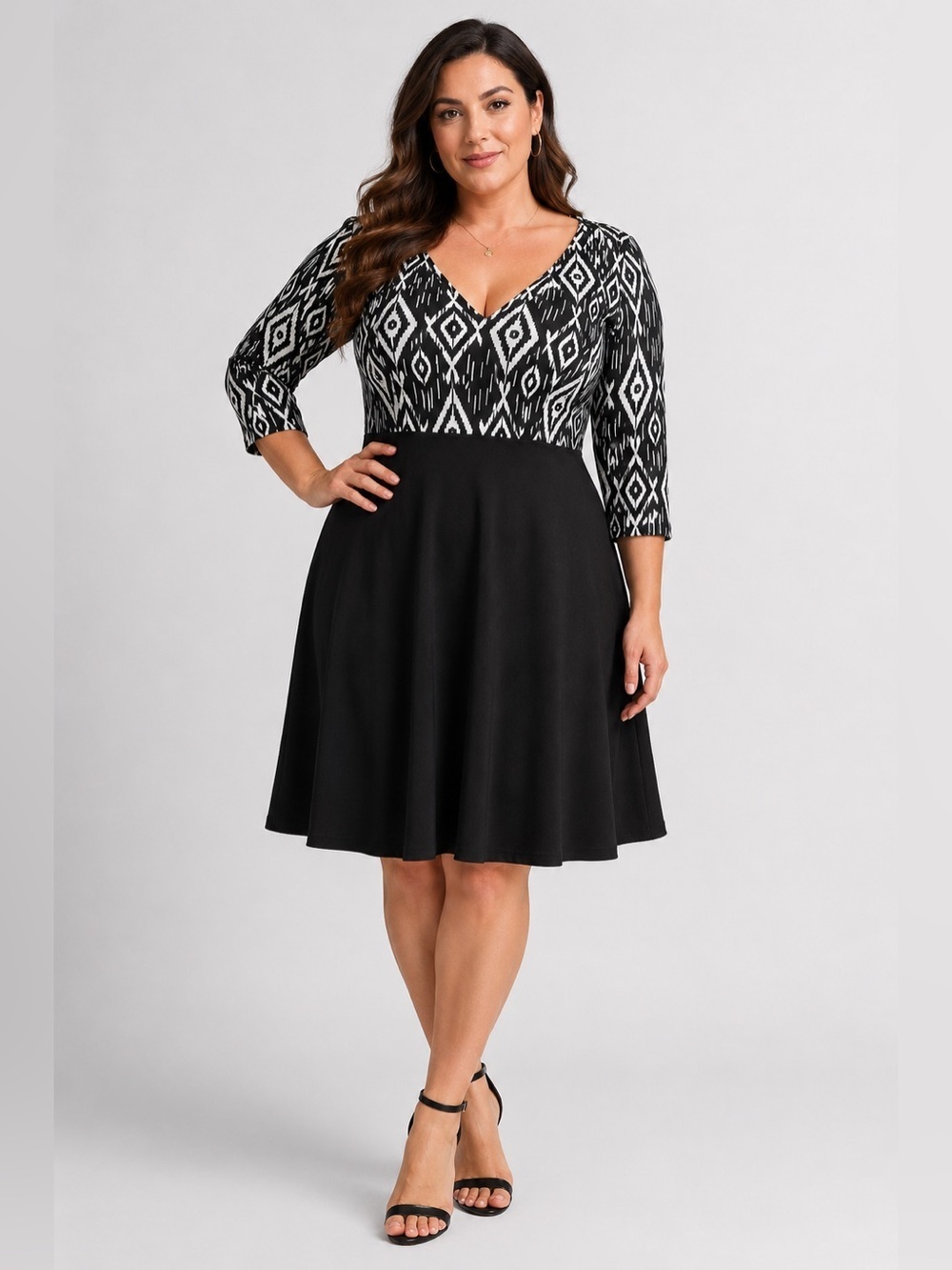 Lucie Lu Geometric Fit & Flare Dress | Black White | Plus Size 2X